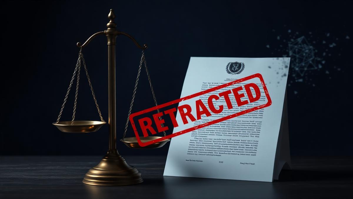 Balance scale beside a retracted journal article